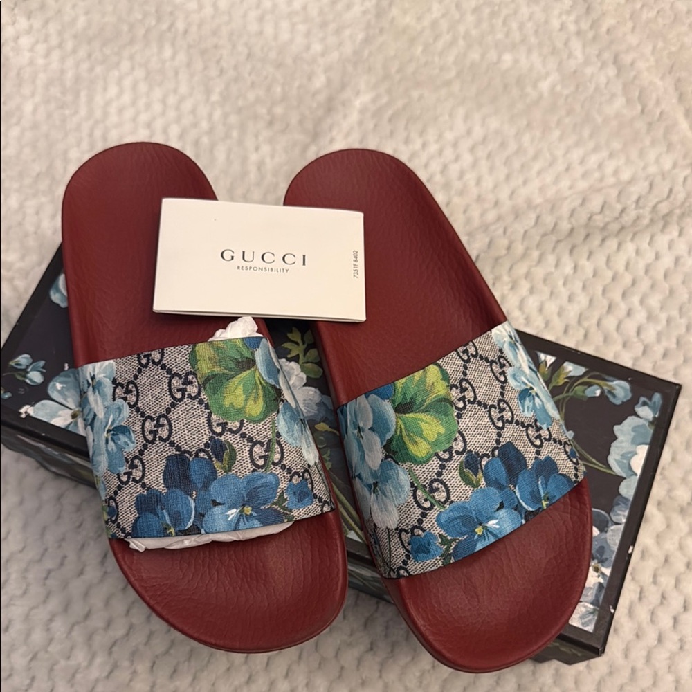 Gucci Red and Blue Floral Slides